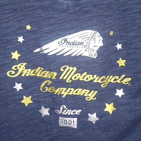 INDIAN MOTORCYCLE Blue Raglan Style Lacey Back 3/4 Sleeve Women's TShirt SZ XS - Picture 5 of 6